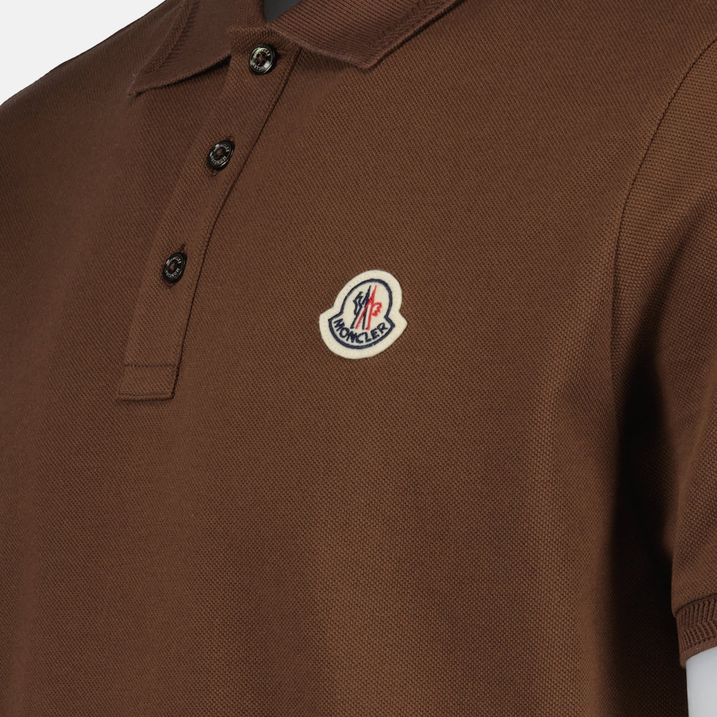 Moncler polo, brown logo polo, luxury men's wear, cotton piqué polo, autumn-winter collection