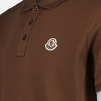 Moncler polo, brown logo polo, luxury men's wear, cotton piqué polo, autumn-winter collection