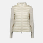 Image de doudoune bi-matériaux blanche par Moncler pour femmes - Saison Printemps-Été 2025 - Vue de face