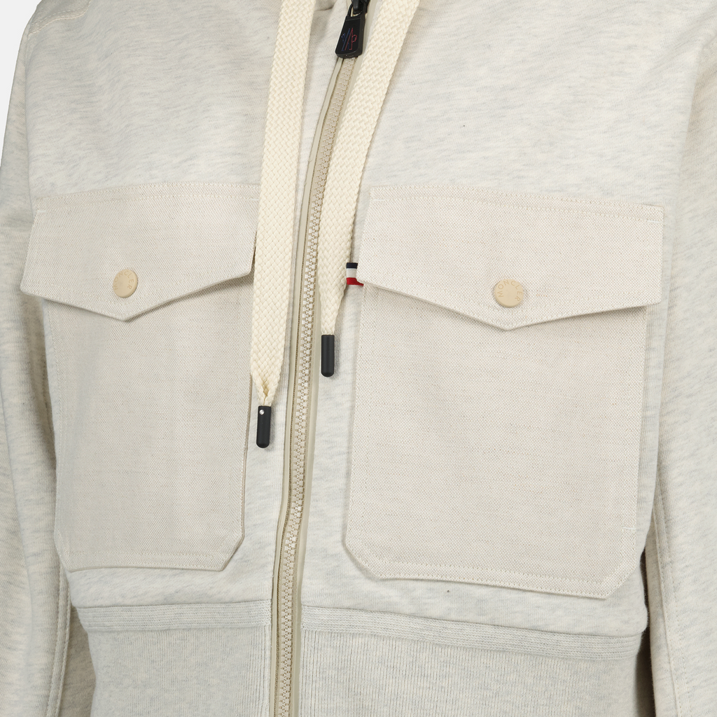 Moncler Grenoble, zip sweatshirt, cotton blend, beige sweatshirt, contemporary fashion
