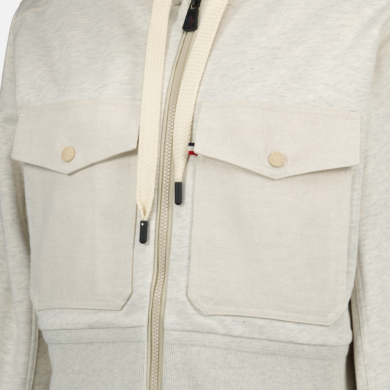 Moncler Grenoble, zip sweatshirt, cotton blend, beige sweatshirt, contemporary fashion