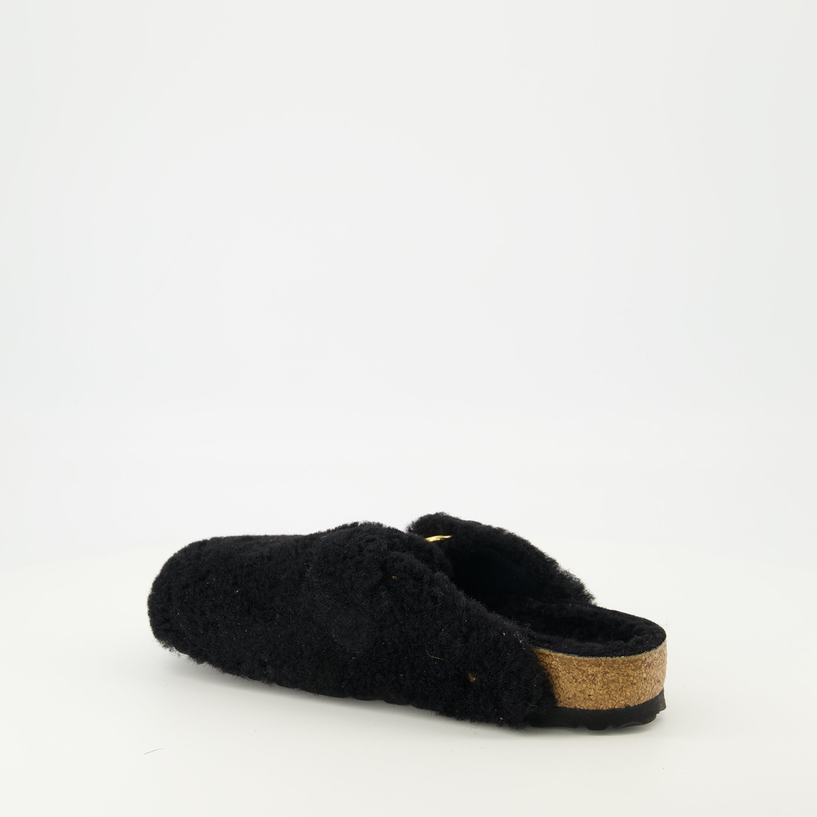 Image of Boston Teddy Black Mules by Birkenstock for Women - Season Spring-Summer 2026 - Back Right Three-Quarter View