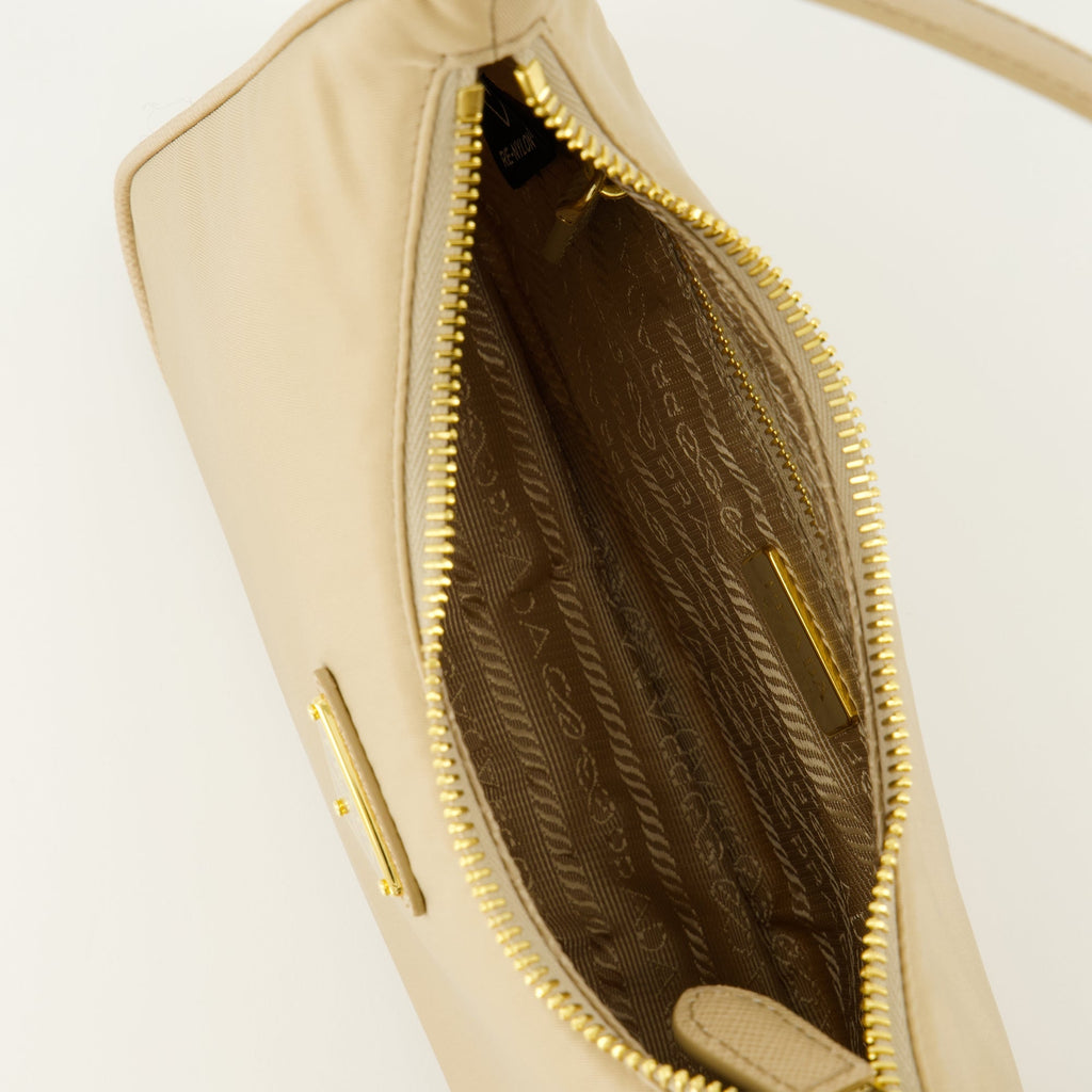 Prada, Mini Sac Réédition 2005, beige nylon bag, designer accessories, sustainable fashion