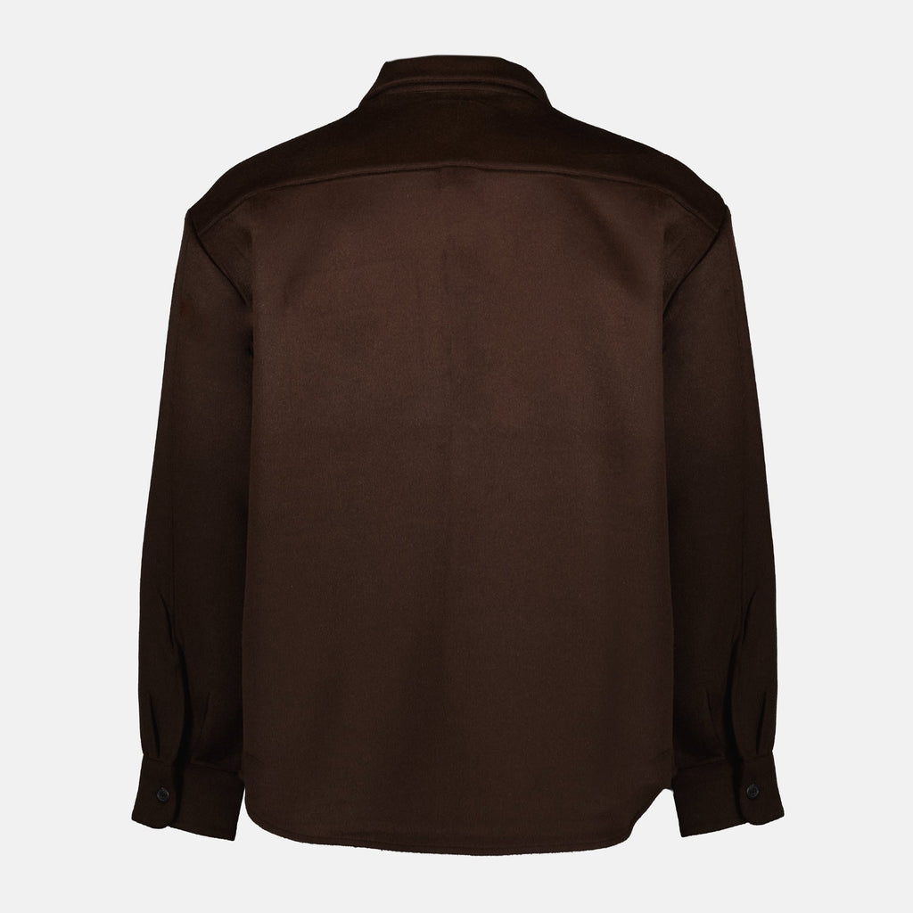 Prada wool shirt, brown shirt, classic collar shirt, luxury casual wear, Autumn-Winter collection