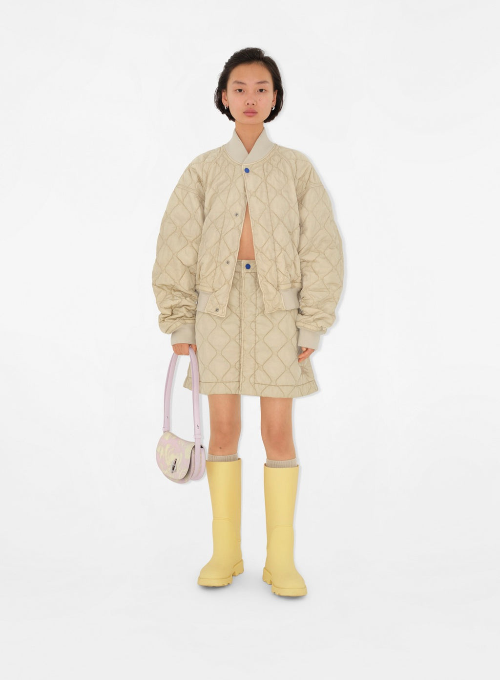 Burberry bomber jacket, quilted bomber, beige jacket, luxury outerwear, quilted cavalier