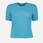 Image of Blue Short Sleeve Sweater by Prada for Women - Season Autumn-Winter 2024 - Front View