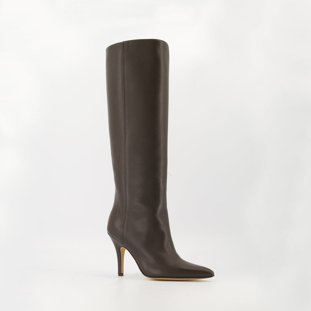 brown boots, Mm6 footwear, calf leather boots, pointed toe shoes, stiletto heel boots