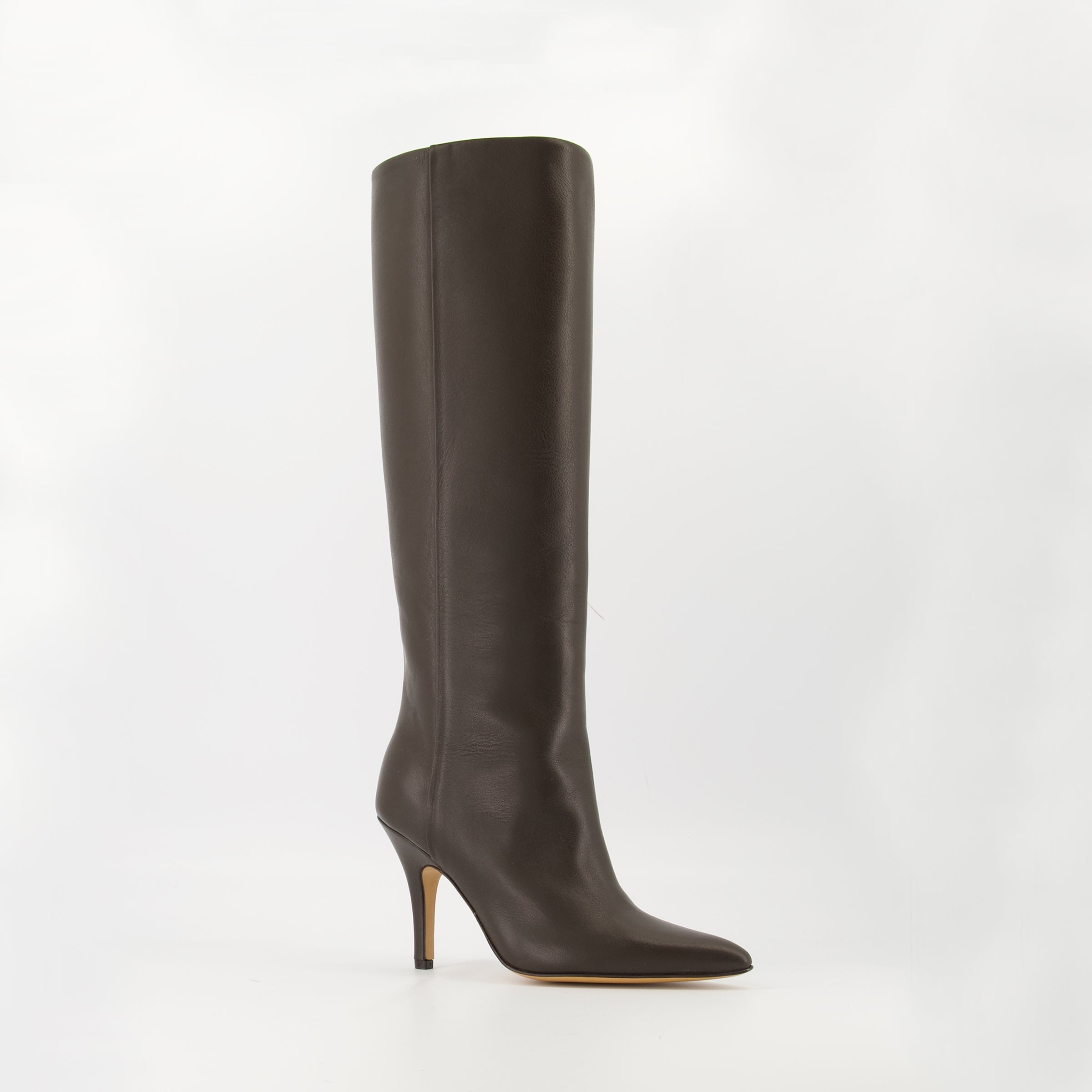 brown boots, Mm6 footwear, calf leather boots, pointed toe shoes, stiletto heel boots