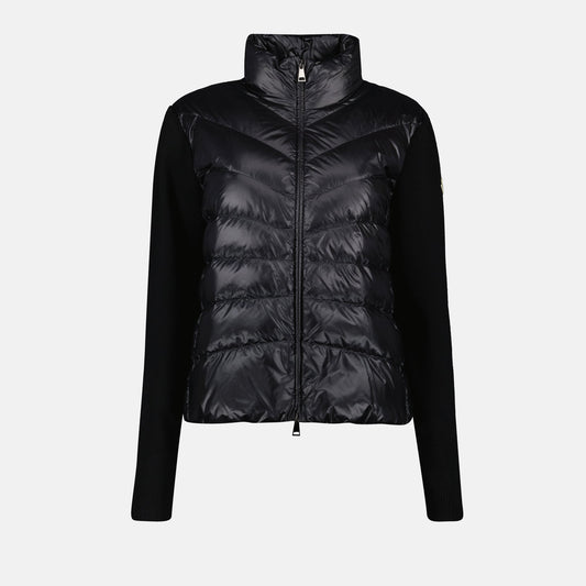 Bi-material jacket, Moncler jacket, black luxury jacket, Autumn-Winter 2024, nylon and wool jacket