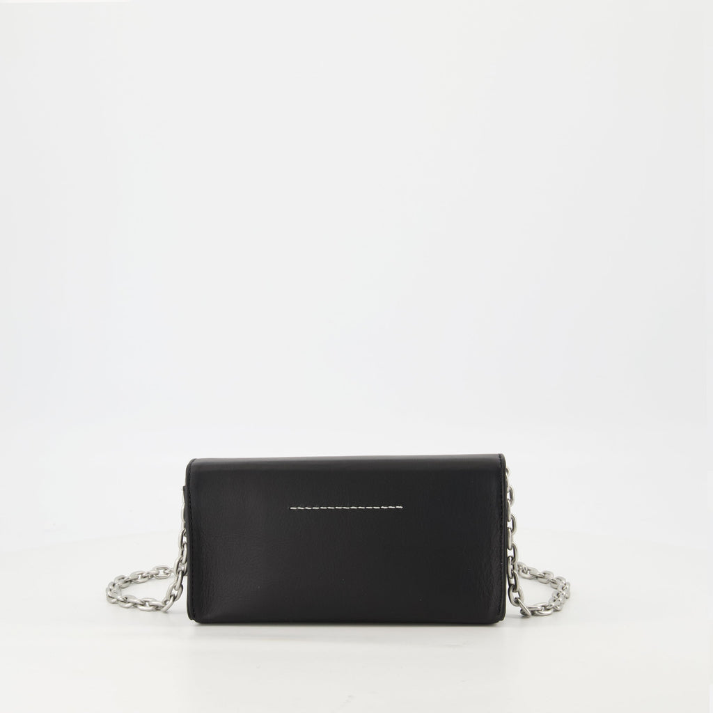 chain wallet, MM6, black leather wallet, designer accessories, women's wallets
