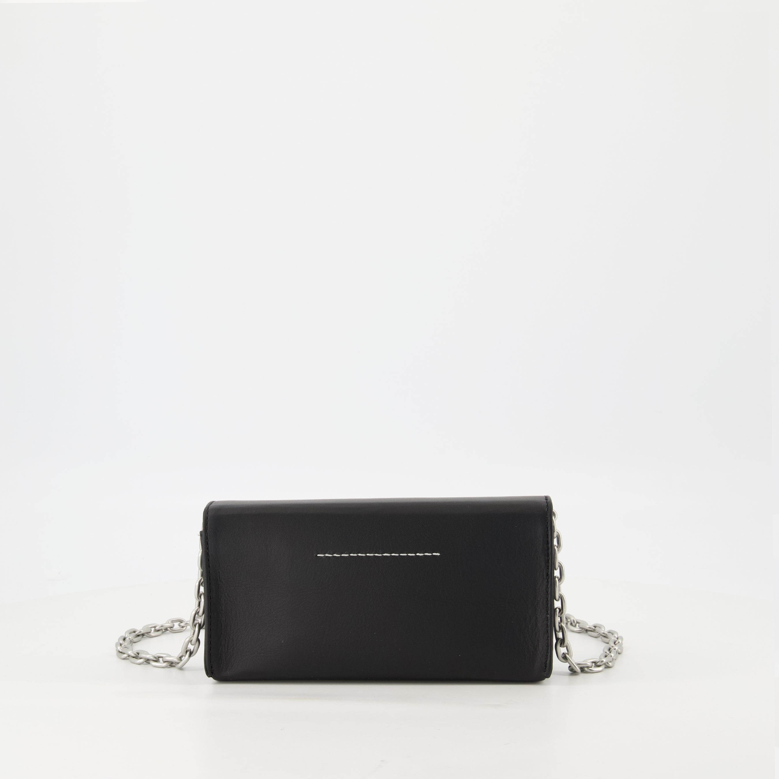 chain wallet, MM6, black leather wallet, designer accessories, women's wallets