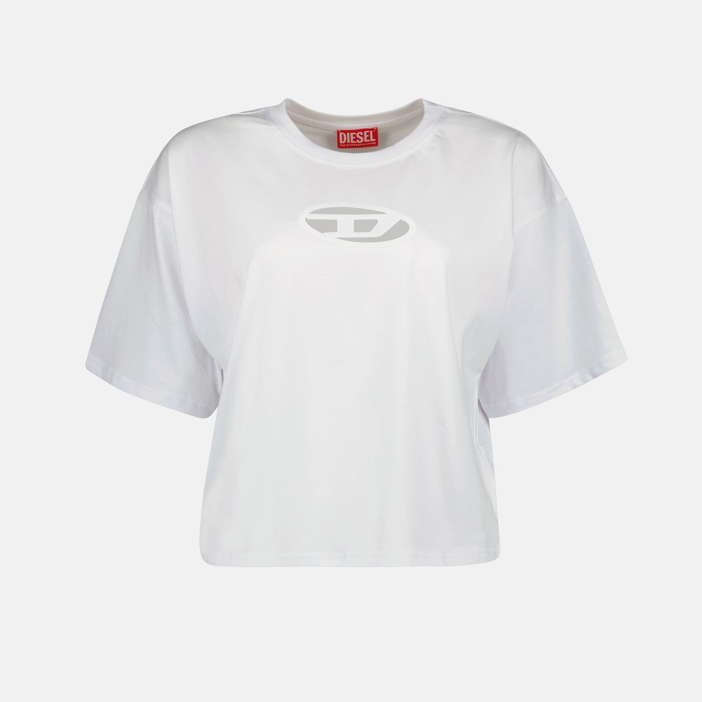 T-shirt crop, Diesel T-shirt, Autumn-Winter 2024, luxury casualwear, white T-shirt