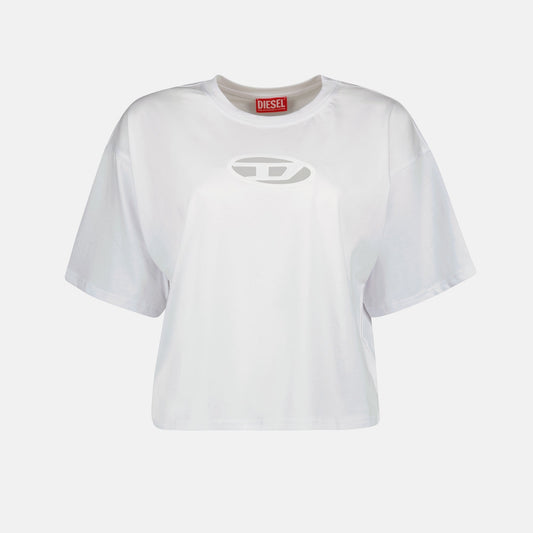 T-shirt crop, Diesel T-shirt, Autumn-Winter 2024, luxury casualwear, white T-shirt