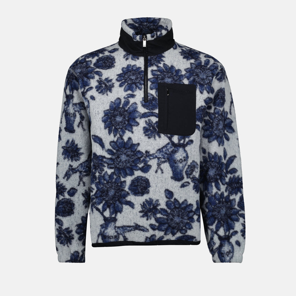 Dior sweatshirt, Hylton Nel sweatshirt, luxury wool sweatshirt, blue and white sweatshirt, contemporary fashion