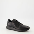 black sneakers, Tod's shoes, leather footwear, stylish sneakers, casual elegance