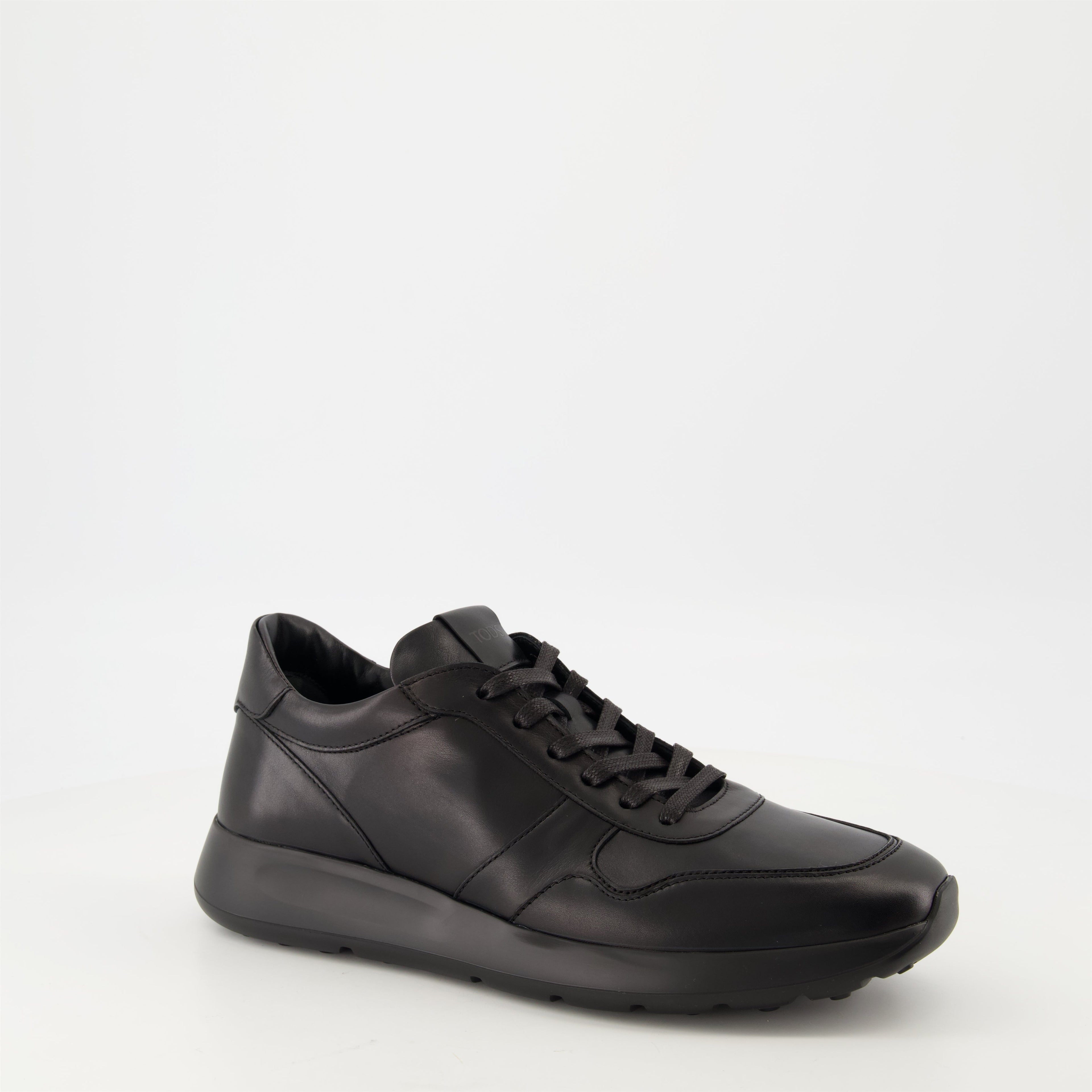 black sneakers, Tod's shoes, leather footwear, stylish sneakers, casual elegance