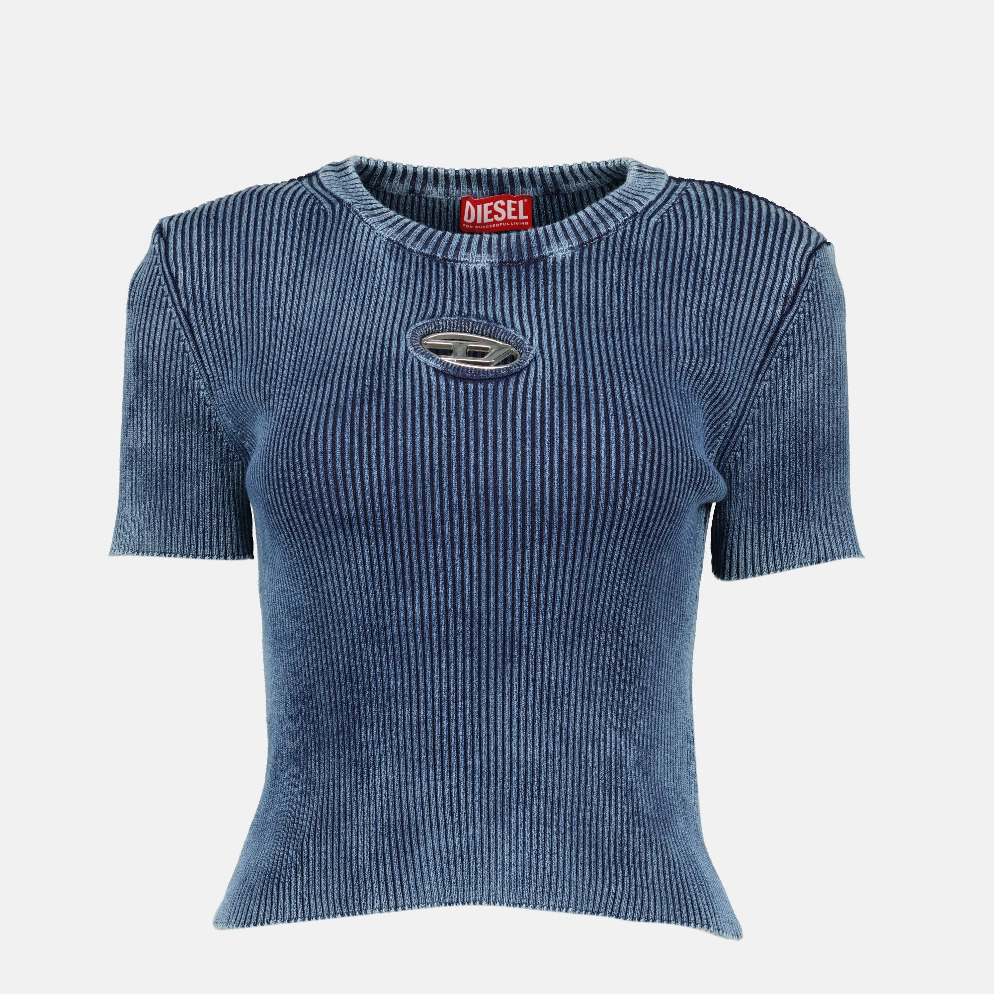 Image of T-shirt m-anchor côtelé bleu by Diesel for Women - Season Spring-Summer 2026 - Front View
