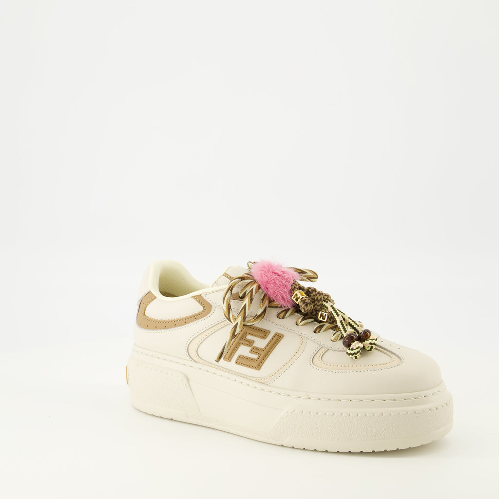 Fendi sneakers, platform sneakers, beige sneakers, calf leather footwear, non-slip sneakers