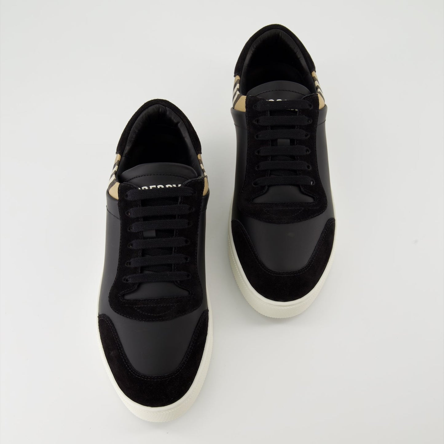 leather sneakers, suede sneakers, Burberry shoes, luxury footwear, black sneakers