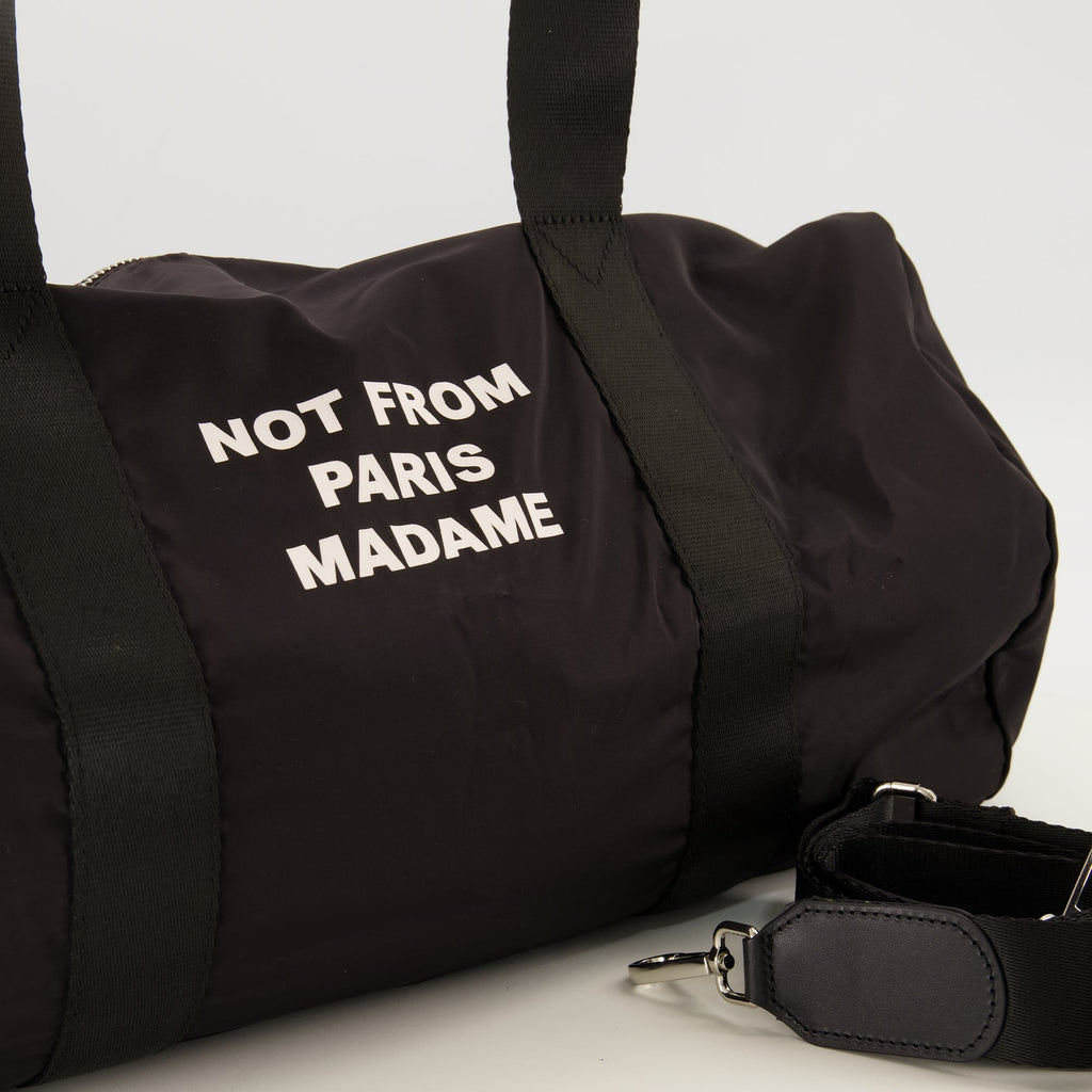Borsone nero in nylon con slogan