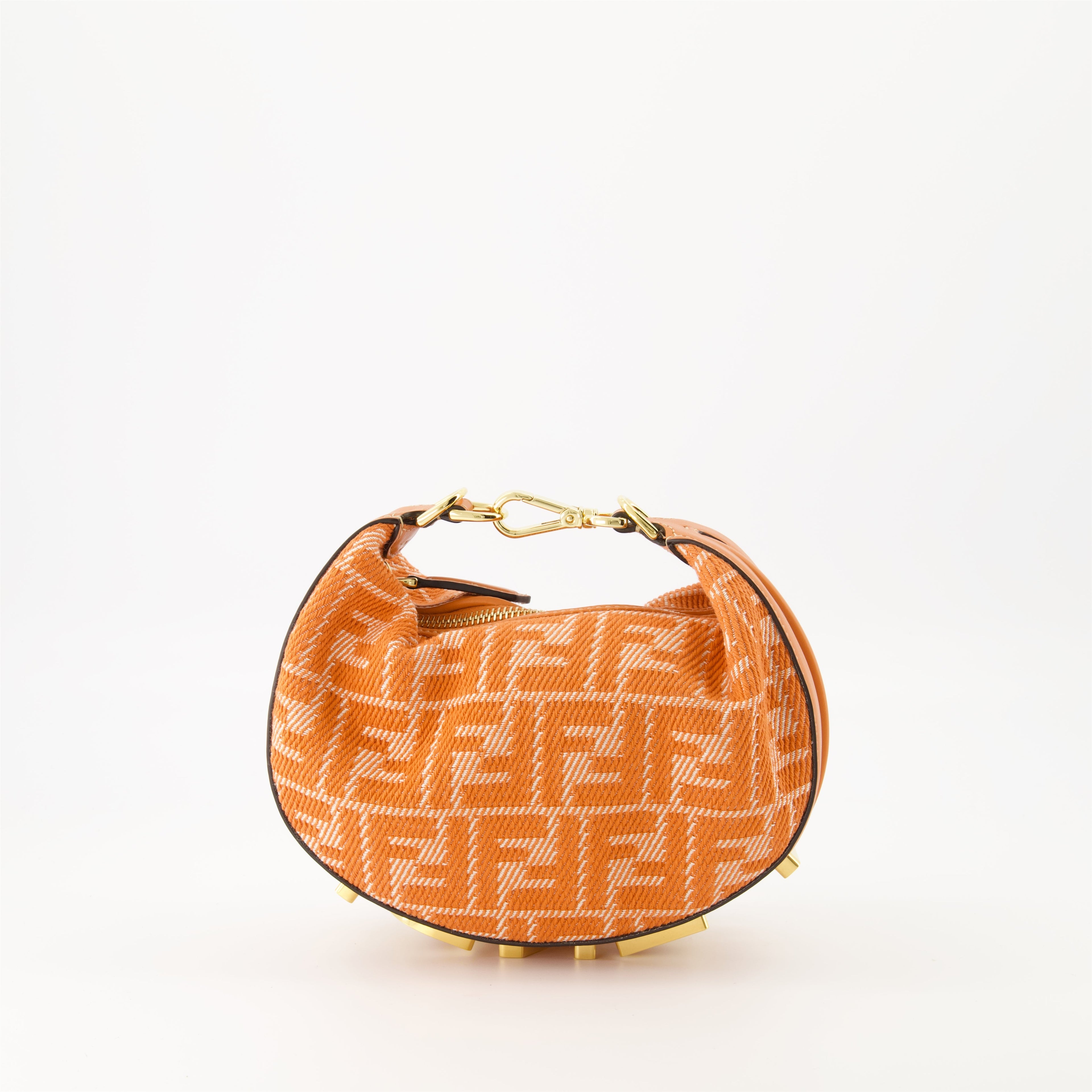 Fendigraphy mini bag, orange crossbody bag, FF print accessory, leather jacquard bag, women's designer bag
