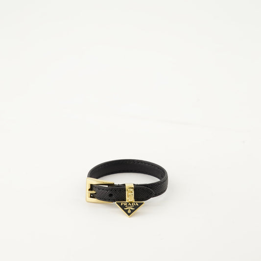 Saffiano leather bracelet, Prada bracelet, black leather accessory, luxury women's accessory, Autumn-Winter 2024 collection