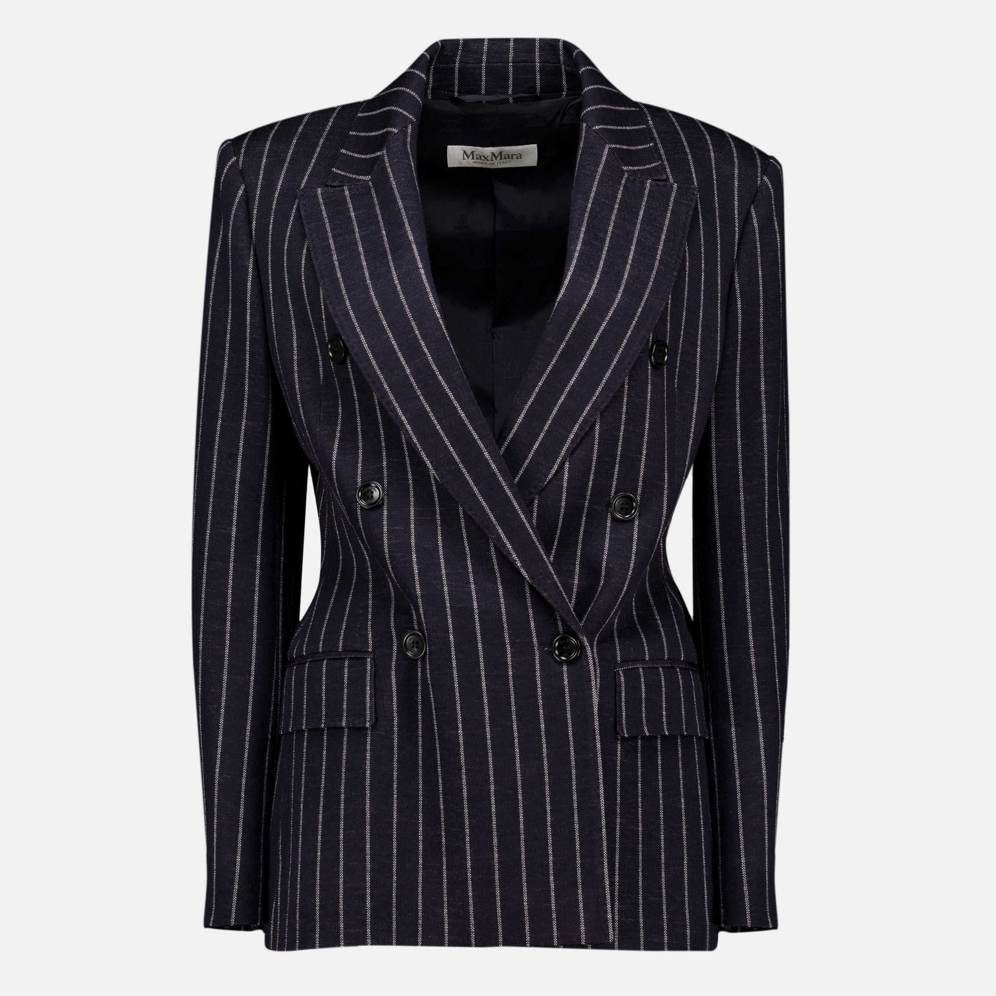 Navy Striped Wool Blazer