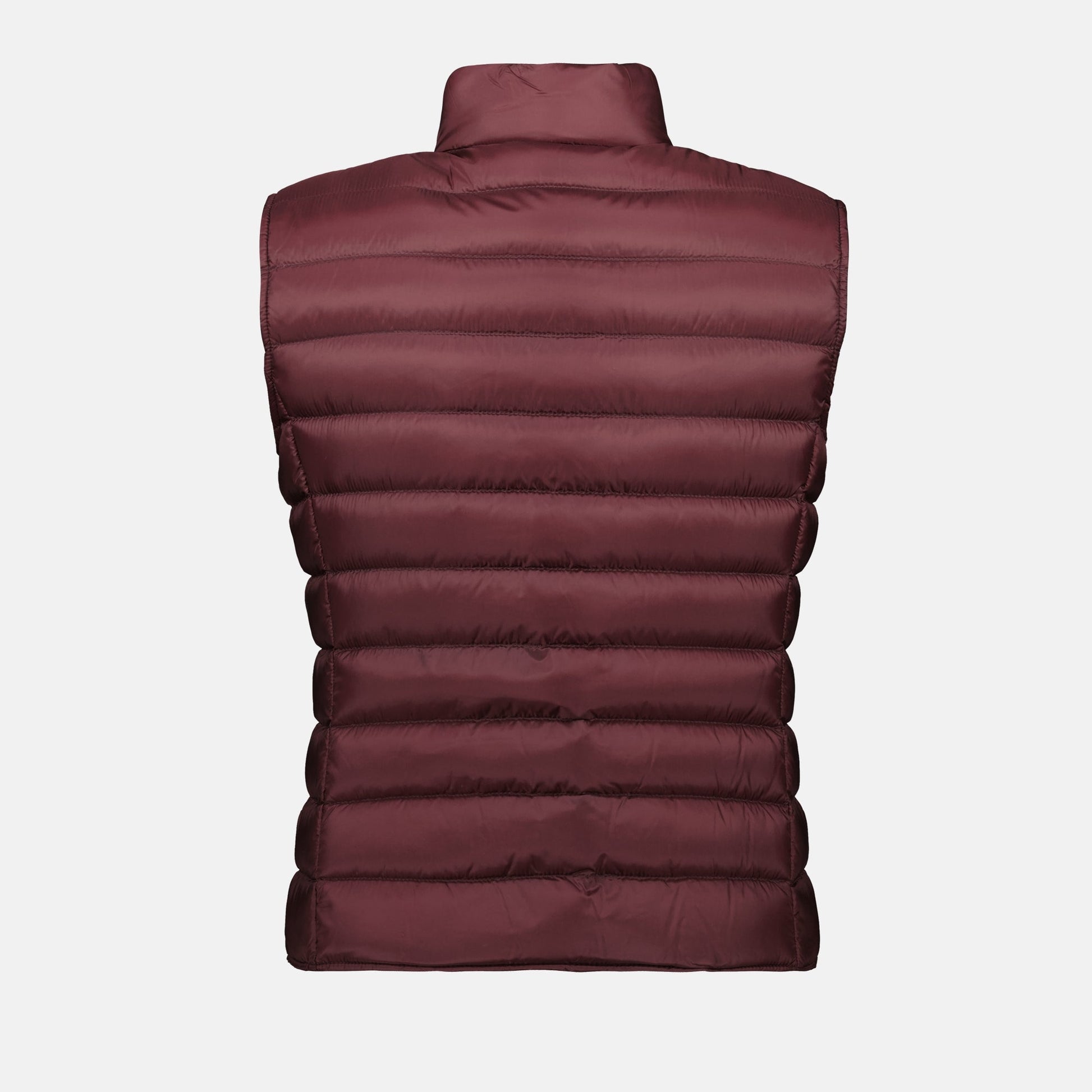 Bordeaux puffer jacket, Moncler sleeveless coat, women's winter outerwear, quilted sleeveless jacket, stylish cold-weather jacket