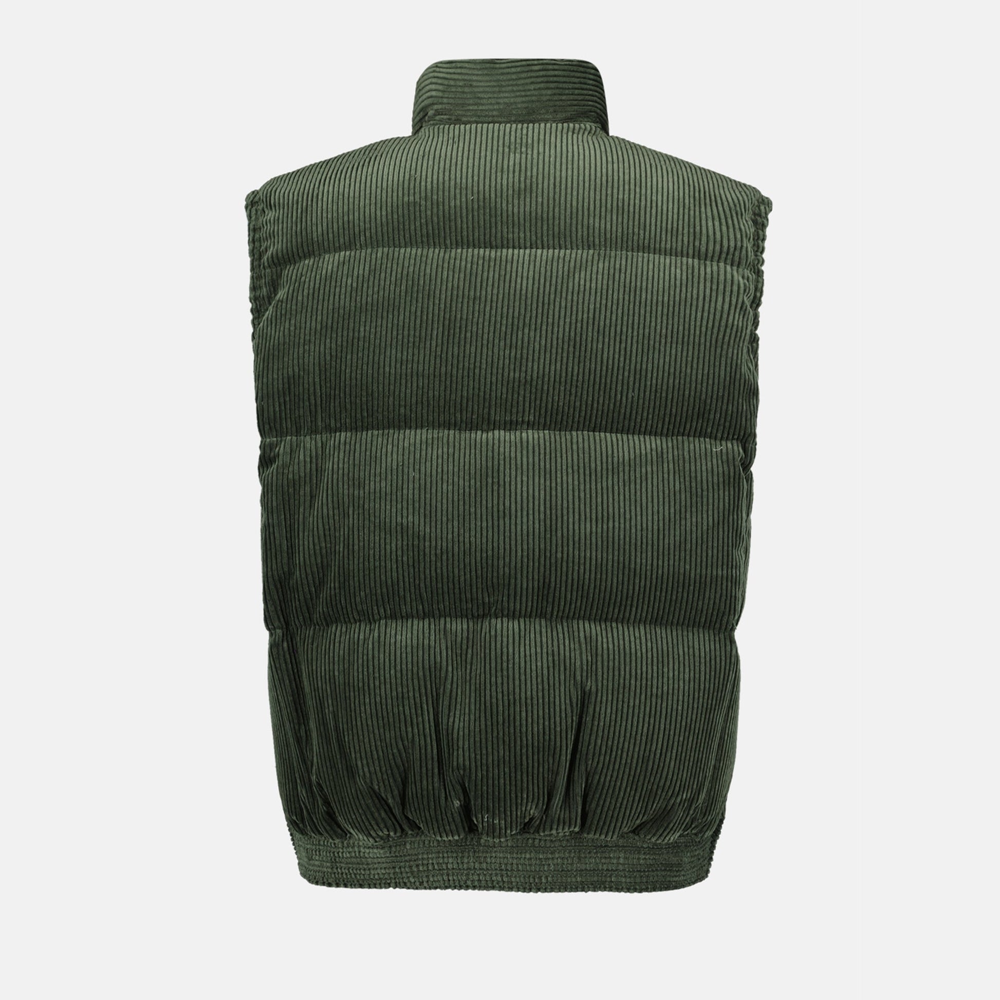 velvet jacket, sleeveless jacket, high collar, Sacai fashion, green outerwear