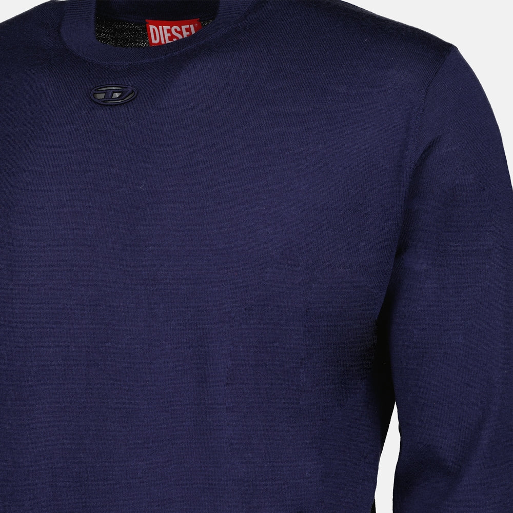 Image of Navy Wool Sweater by Diesel for Men - Season Autumn-Winter 2024 - Detail View 5