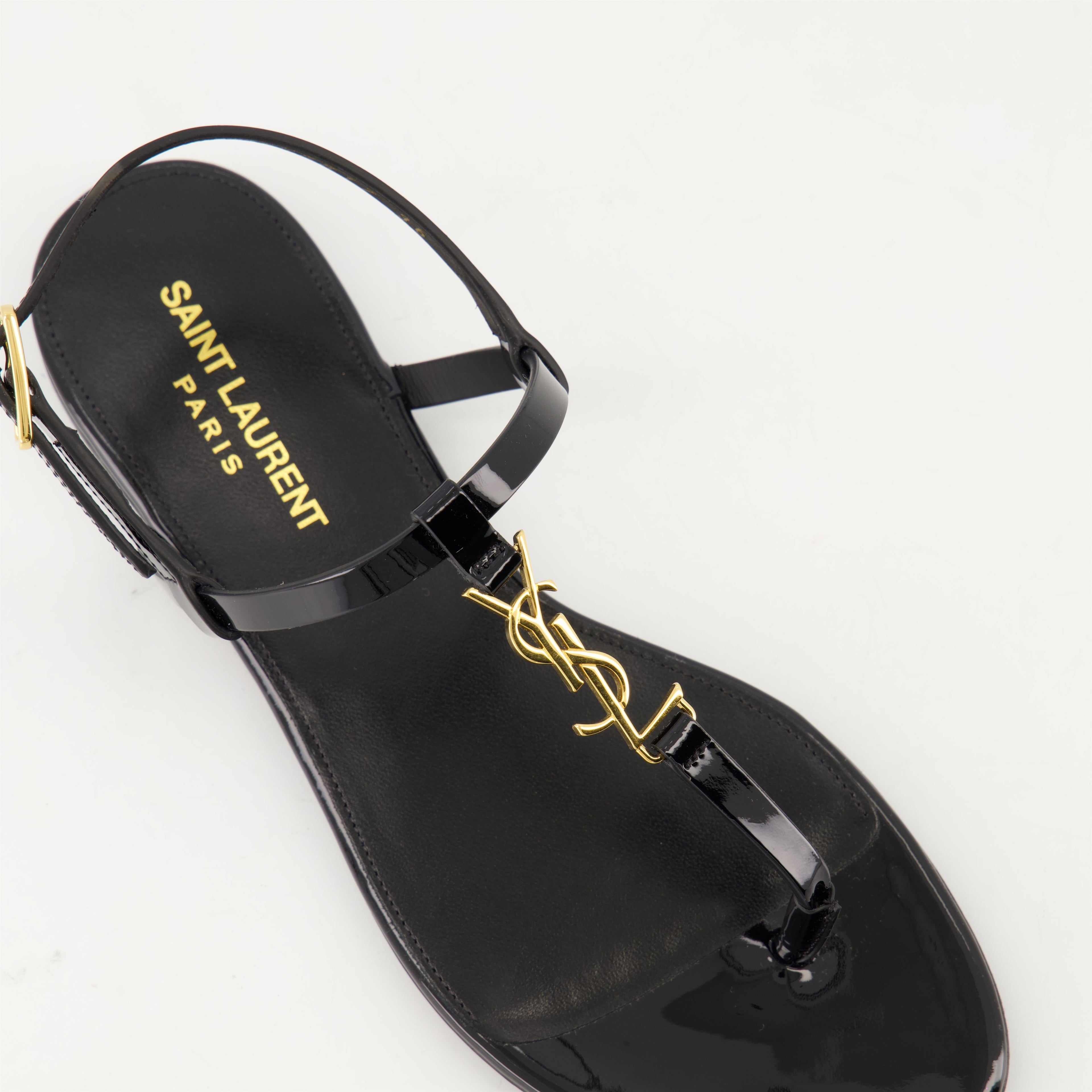 Image of Cassandre Patent Leather Sandals by Saint Laurent for Women - Season Autumn-Winter 2024 - Top Detail View