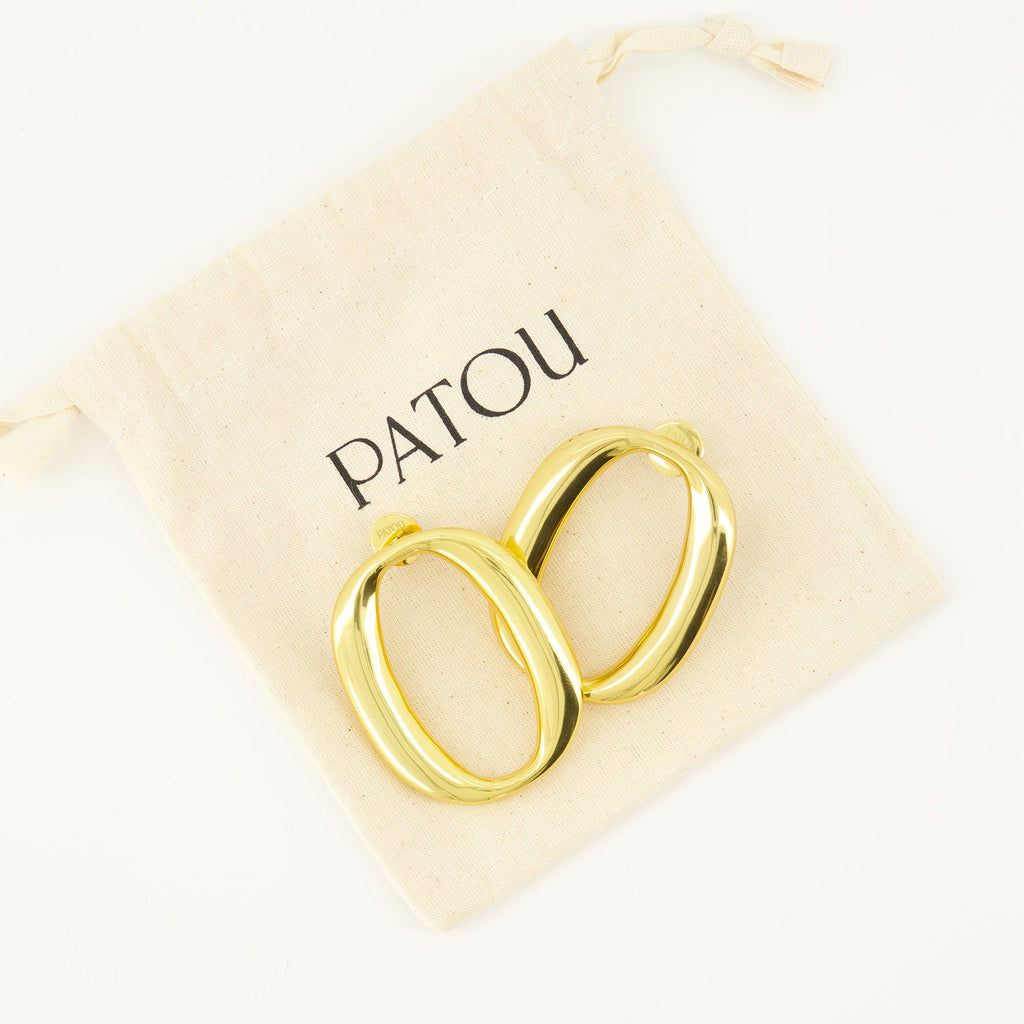 gold earrings, oval earrings, Patou accessories, brass jewelry, elegant earrings