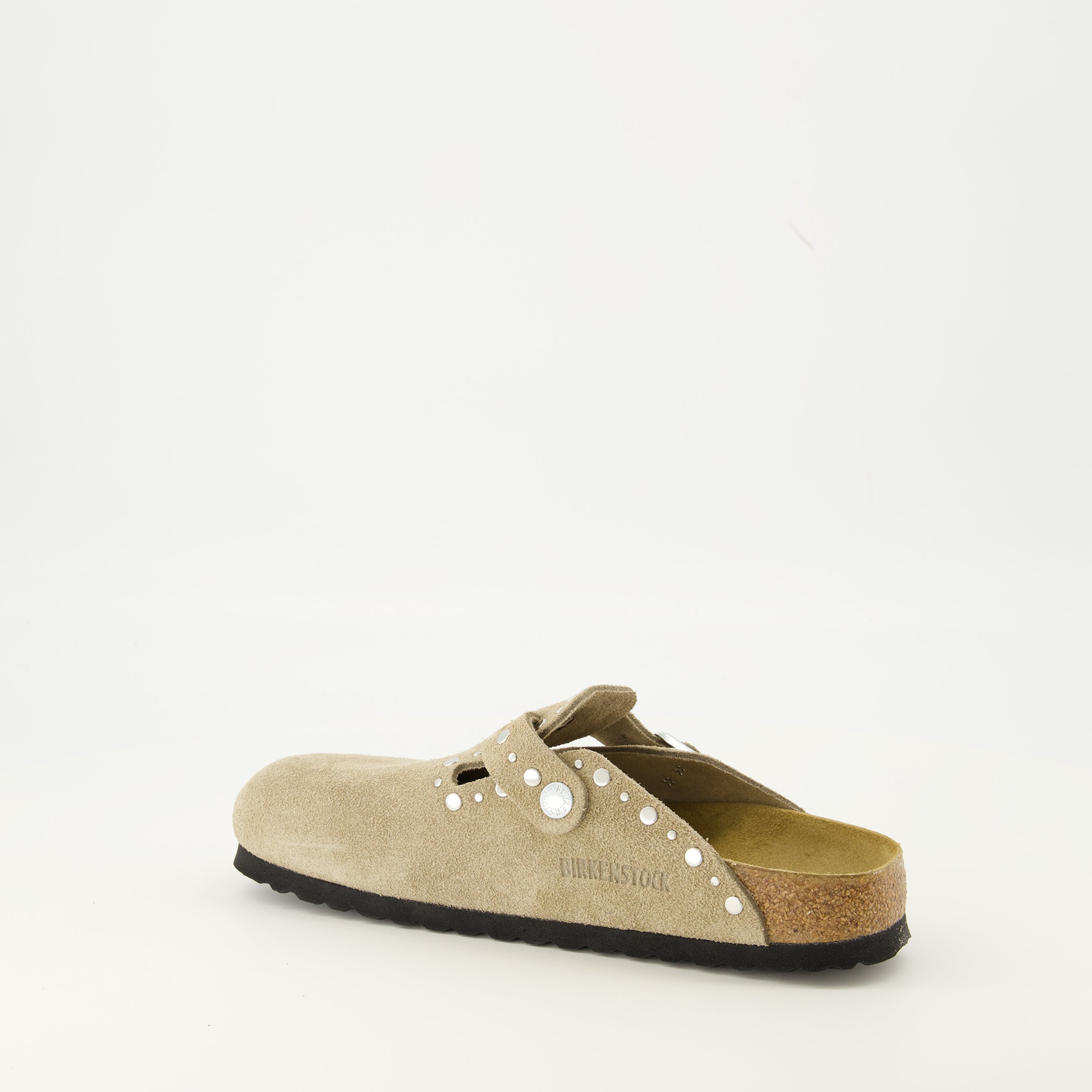 Birkenstock mules, beige suede shoes, comfortable footwear, molded sole, adjustable slip-ons