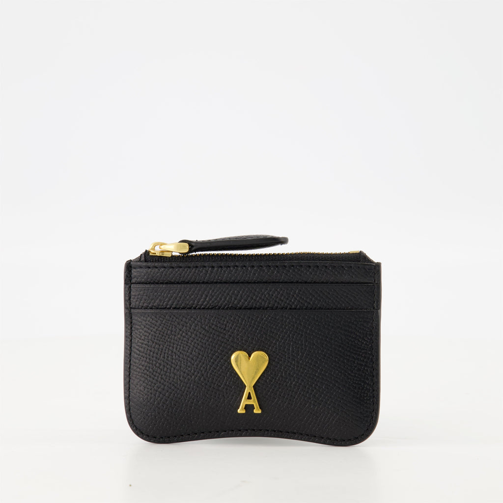 black leather wallet, AMI Paris, zippered wallet, unisex accessory, stylish wallet