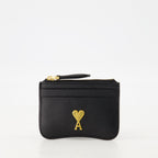 black leather wallet, AMI Paris, zippered wallet, unisex accessory, stylish wallet