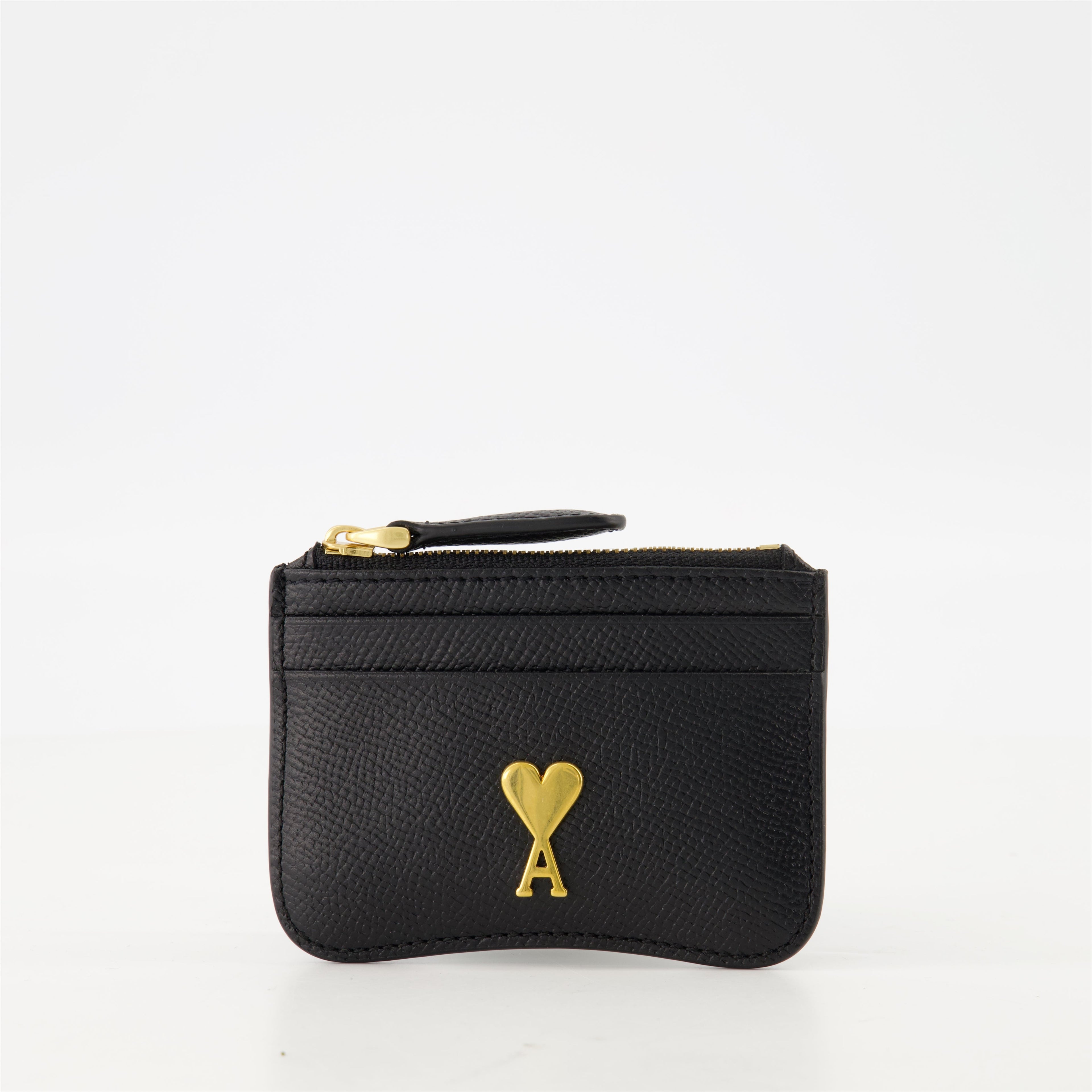 black leather wallet, AMI Paris, zippered wallet, unisex accessory, stylish wallet