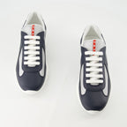 Prada sneakers, blue leather sneakers, America's Cup shoes, luxury men's footwear, designer trainers
