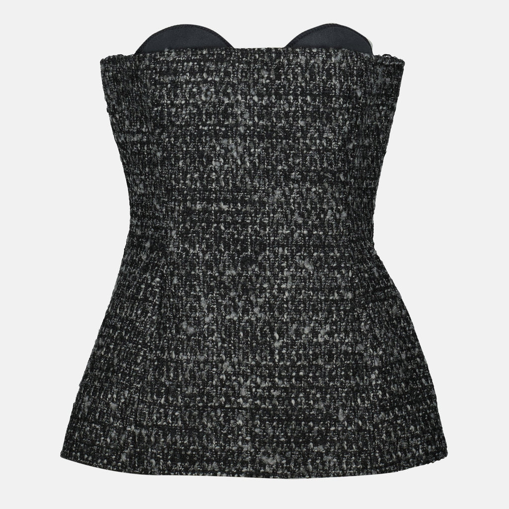 Diesel grey T-shirt, tweed women's top, Fall-Winter collection, tailored fit, discreet zip closure