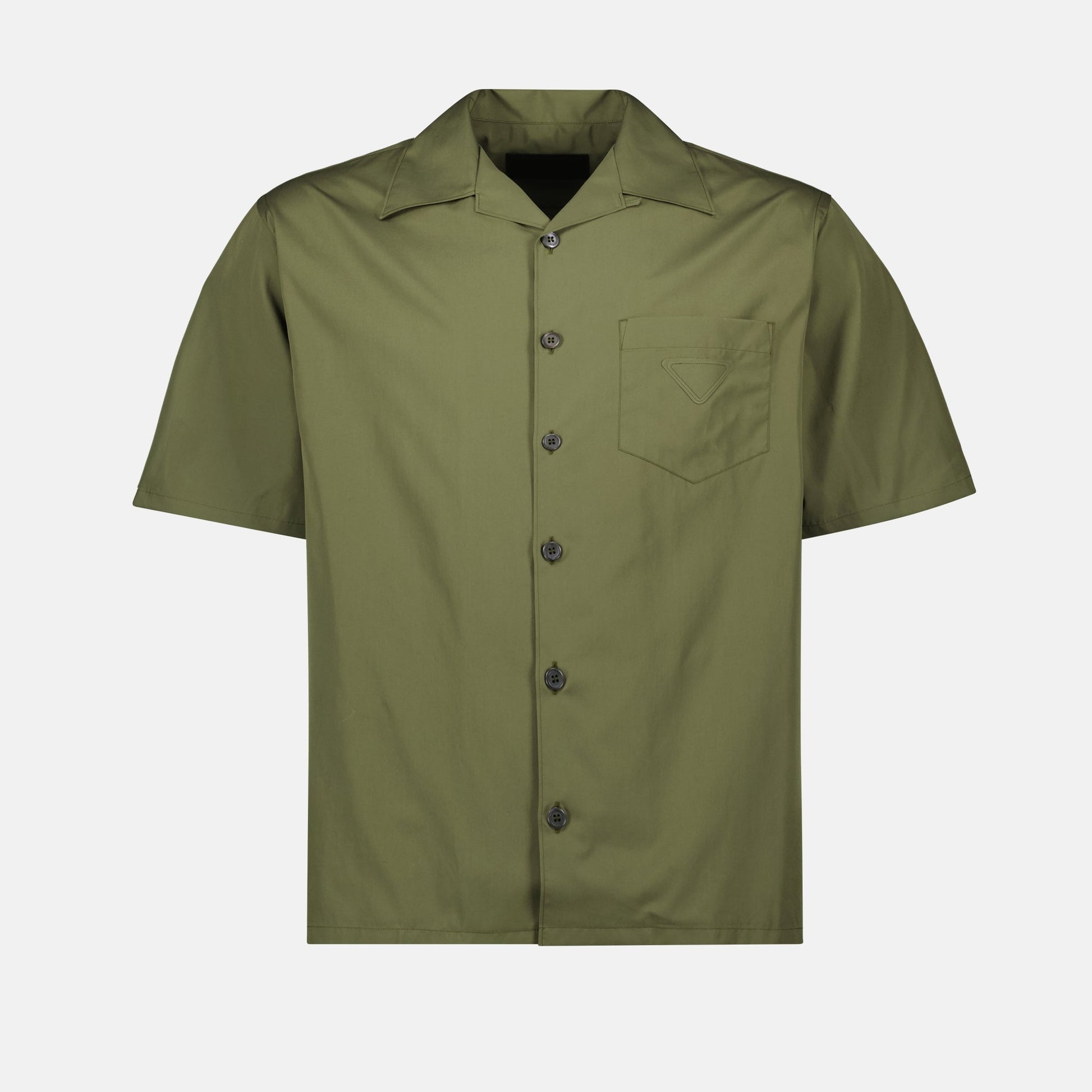 short-sleeve khaki shirt, Prada cotton shirt, men's casual wear, summer clothing, classic collar shirt