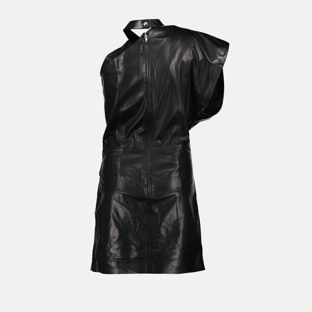 black leather dress, Pernille dress, asymmetrical design, luxury fashion, Spring Summer 2025