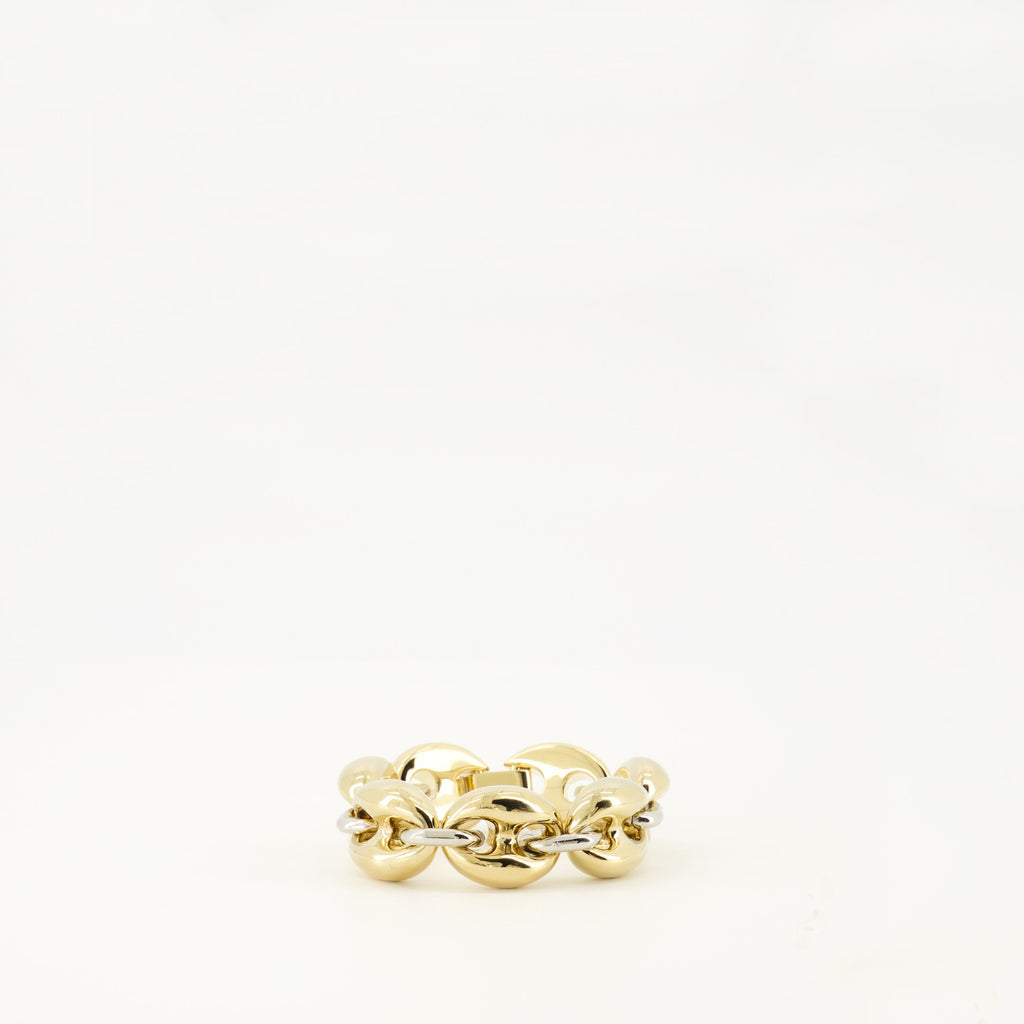 Rabanne bracelet, silver and gold jewelry, brass accessories, classic clasp bracelet, infinity motif jewelry