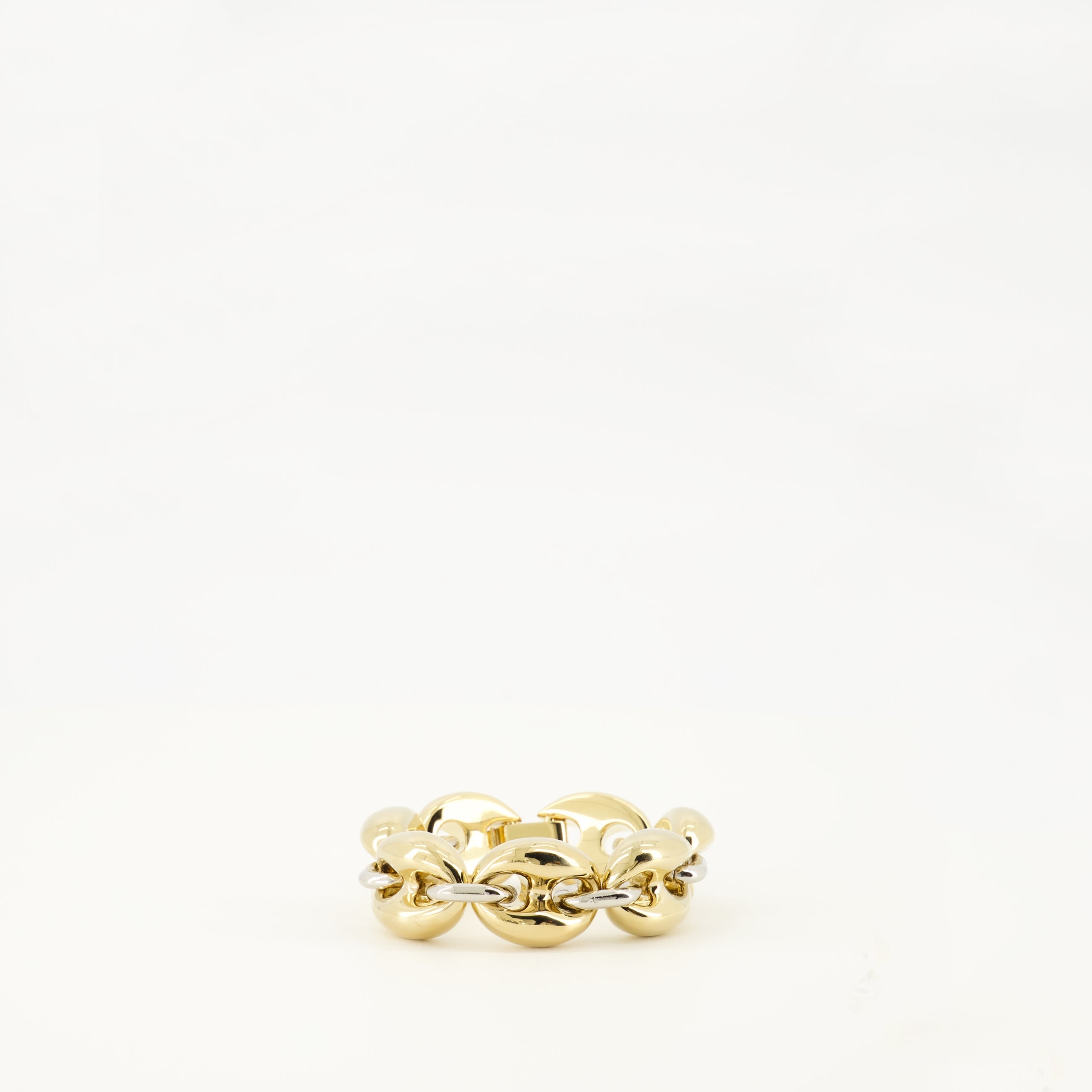 Rabanne bracelet, silver and gold jewelry, brass accessories, classic clasp bracelet, infinity motif jewelry