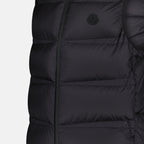 navy blue vest, Moncler vest, down filling vest, sleeveless outerwear, removable hood vest