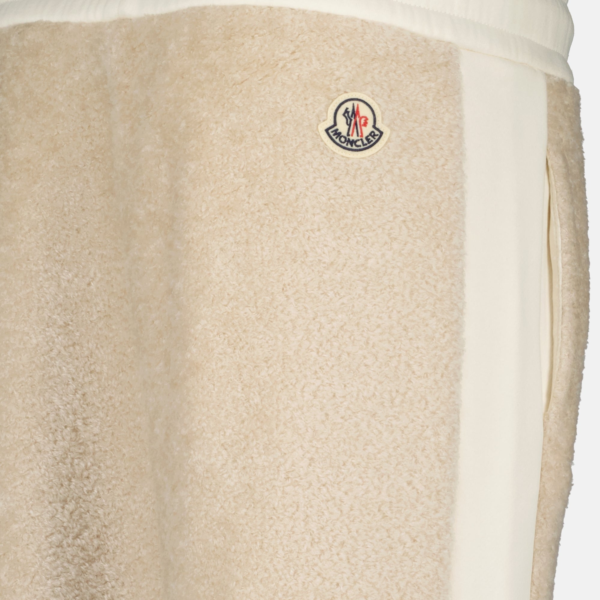 Moncler sweatpants, teddy fabric pants, beige sweatpants, comfortable sweatpants, Autumn-Winter collection