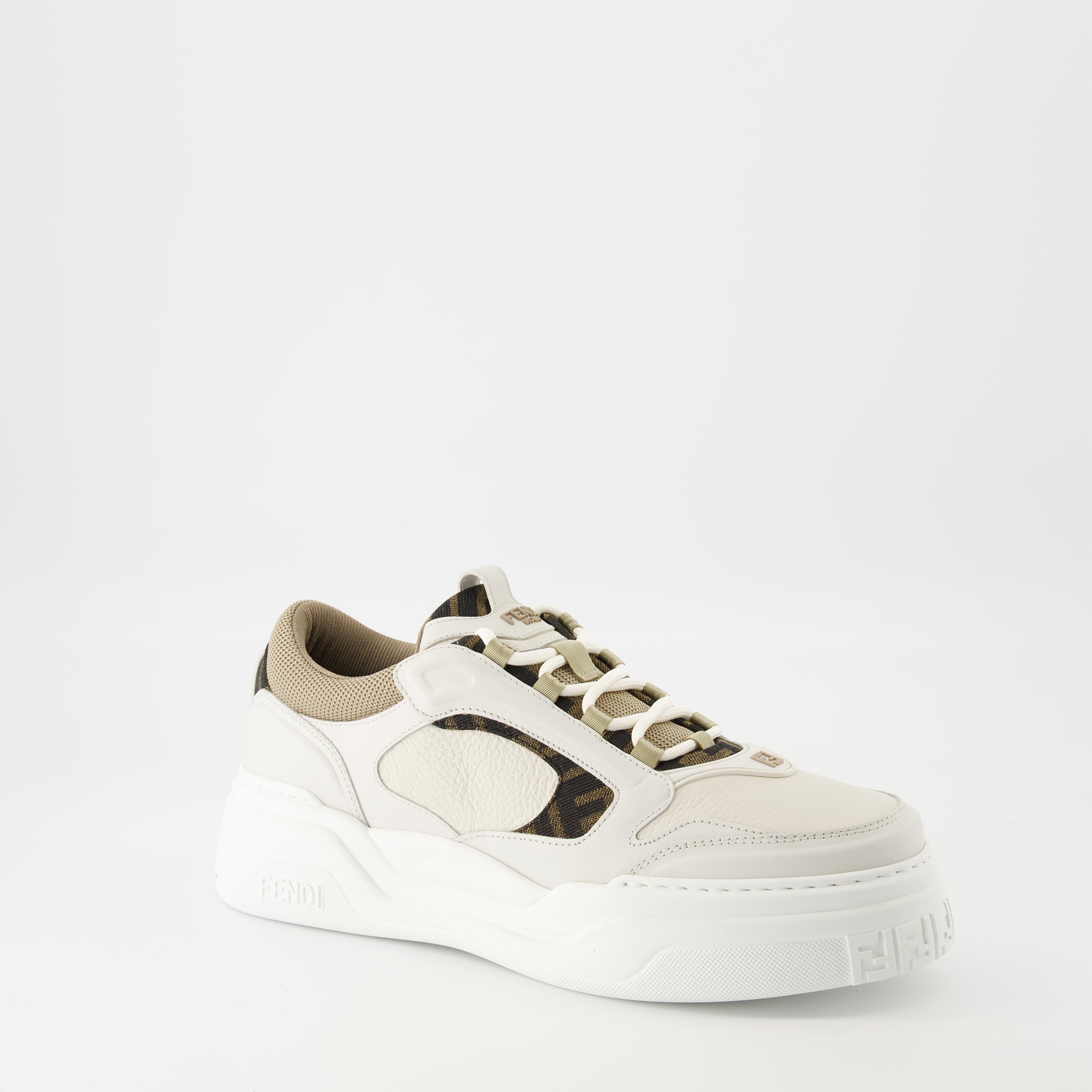 Fendi sneakers, beige sneakers, leather sneakers, FF motif, designer footwear