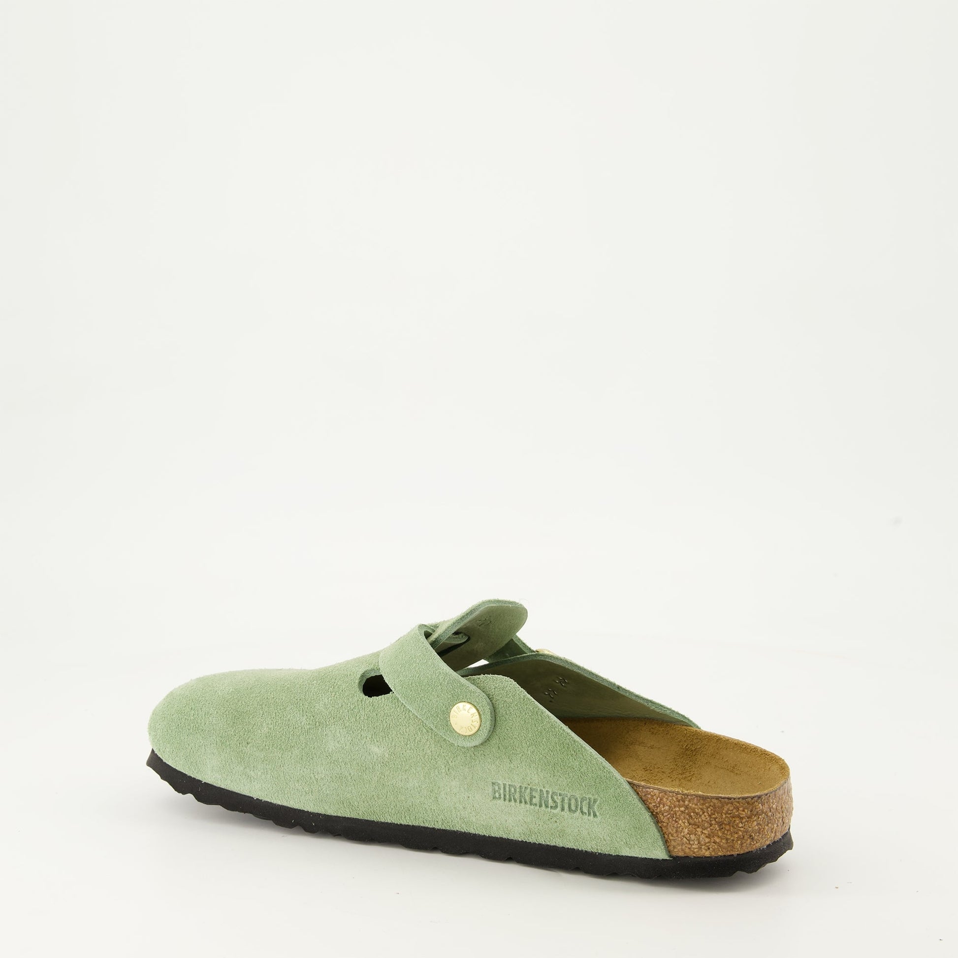 Green Suede Mules, Birkenstock Boston, Luxury Footwear, Fall-Winter Collection, Comfortable Mules