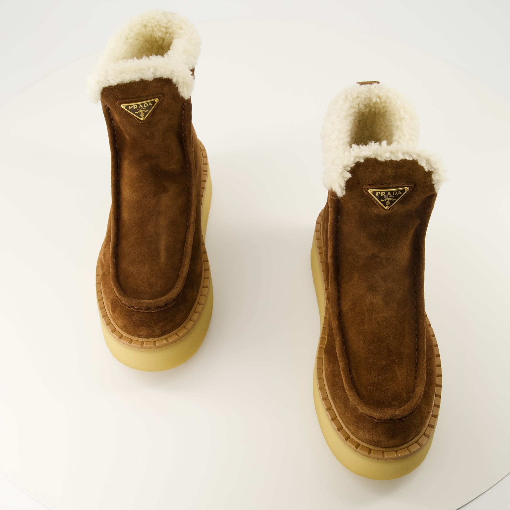 Prada, brown ankle boots, suede footwear, ladies boots, Autumn-Winter collection