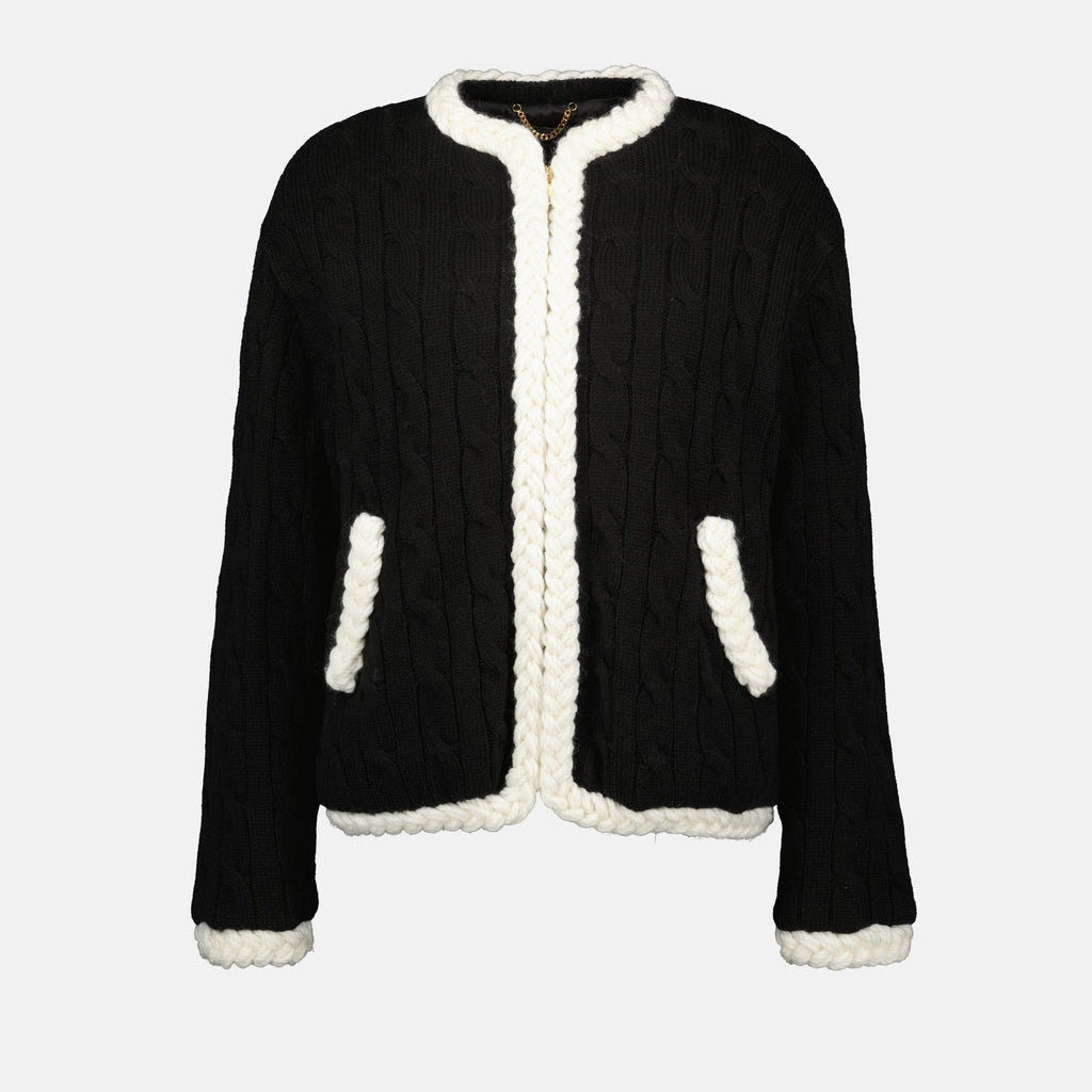 black wool jacket, Moschino outerwear, braided pattern jacket, Autumn-Winter 2025, designer women's jacket