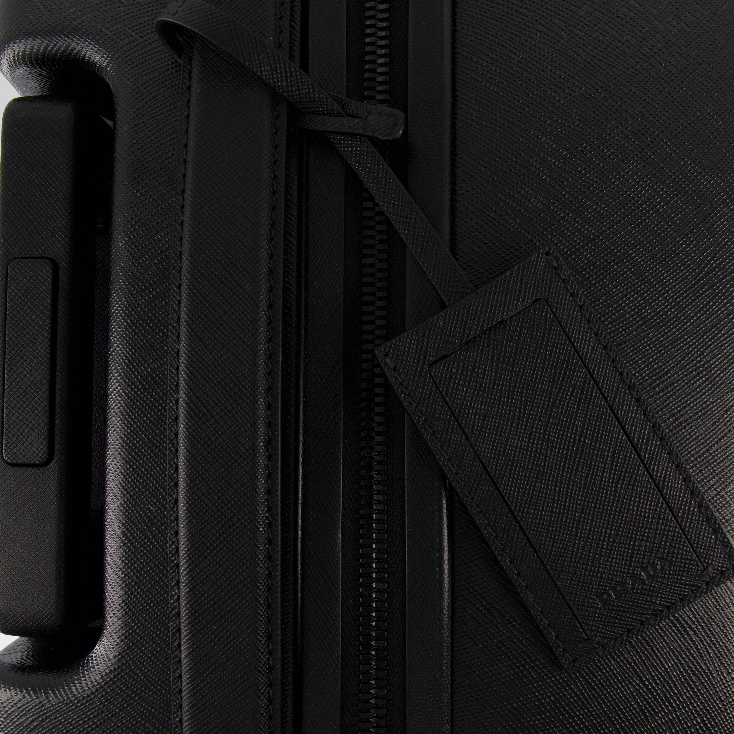 leather rolling luggage, Prada, travel accessories, cabin luggage, luxury travel bag