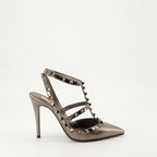 Valentino, Rockstud Heels, Silver Shoes, Luxury Fashion, Pointed Heels